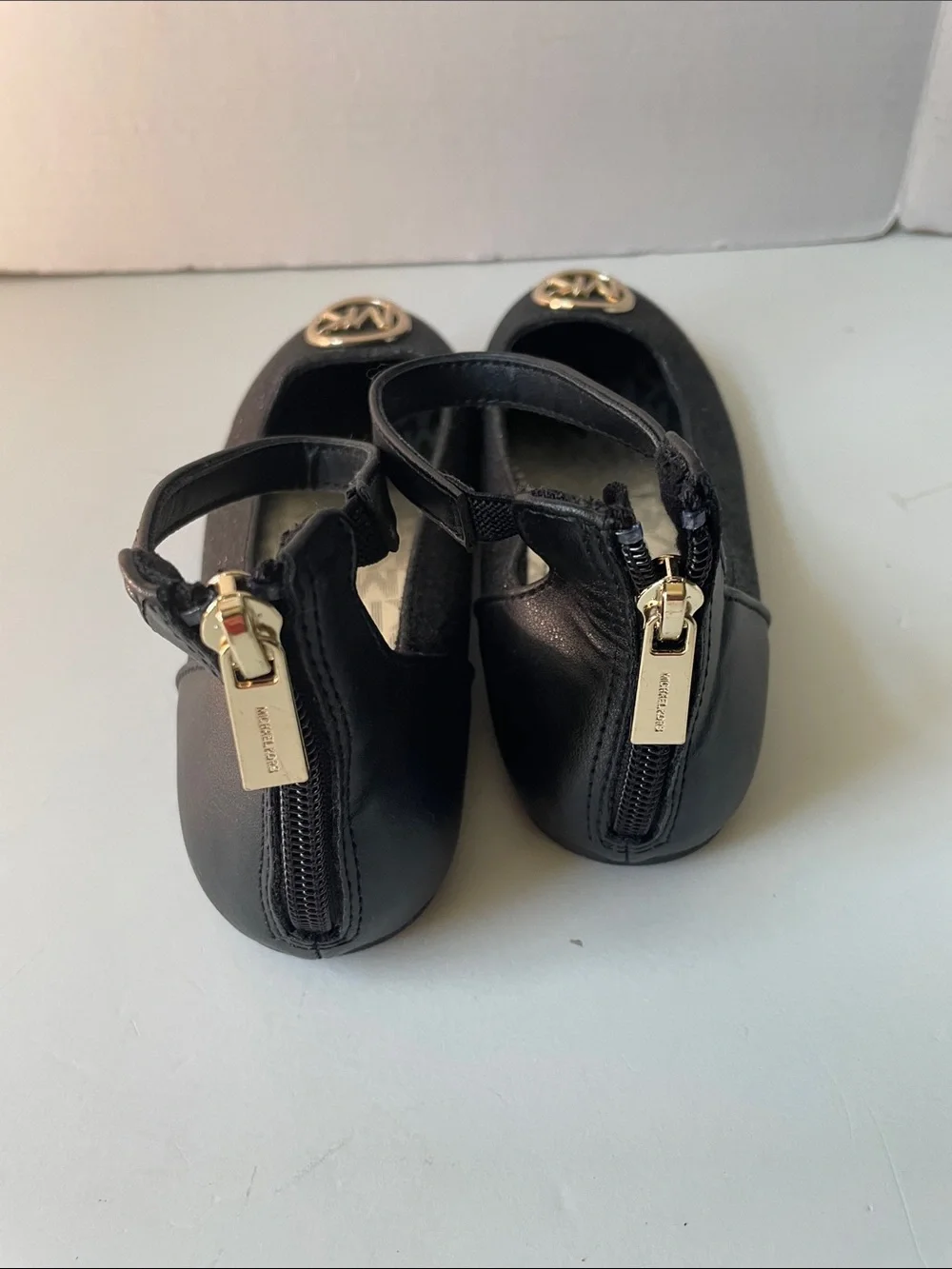 Michael Kors  Youth ( Big Girls ) Size 2 Black Glitter MK Logo Ankle-Strap Flats